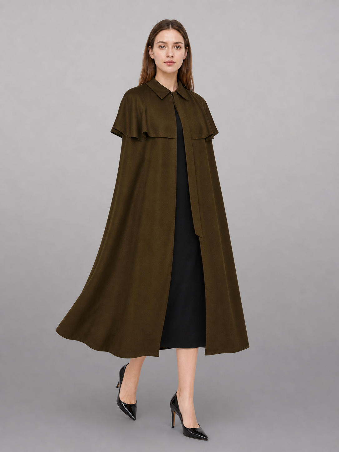 Brown shirt dress with a collar and buttons