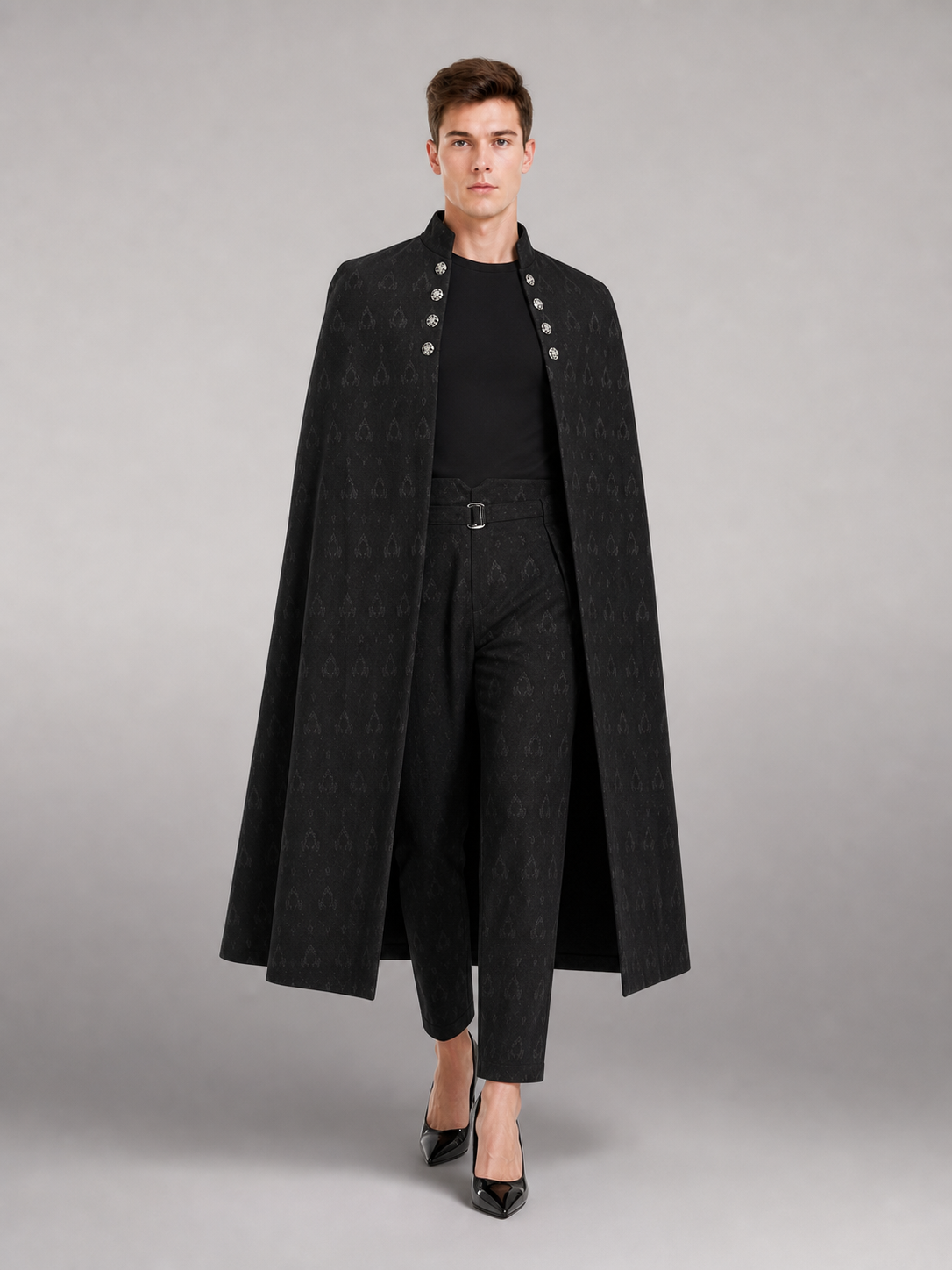 Black high-rise pants with tonal pattern