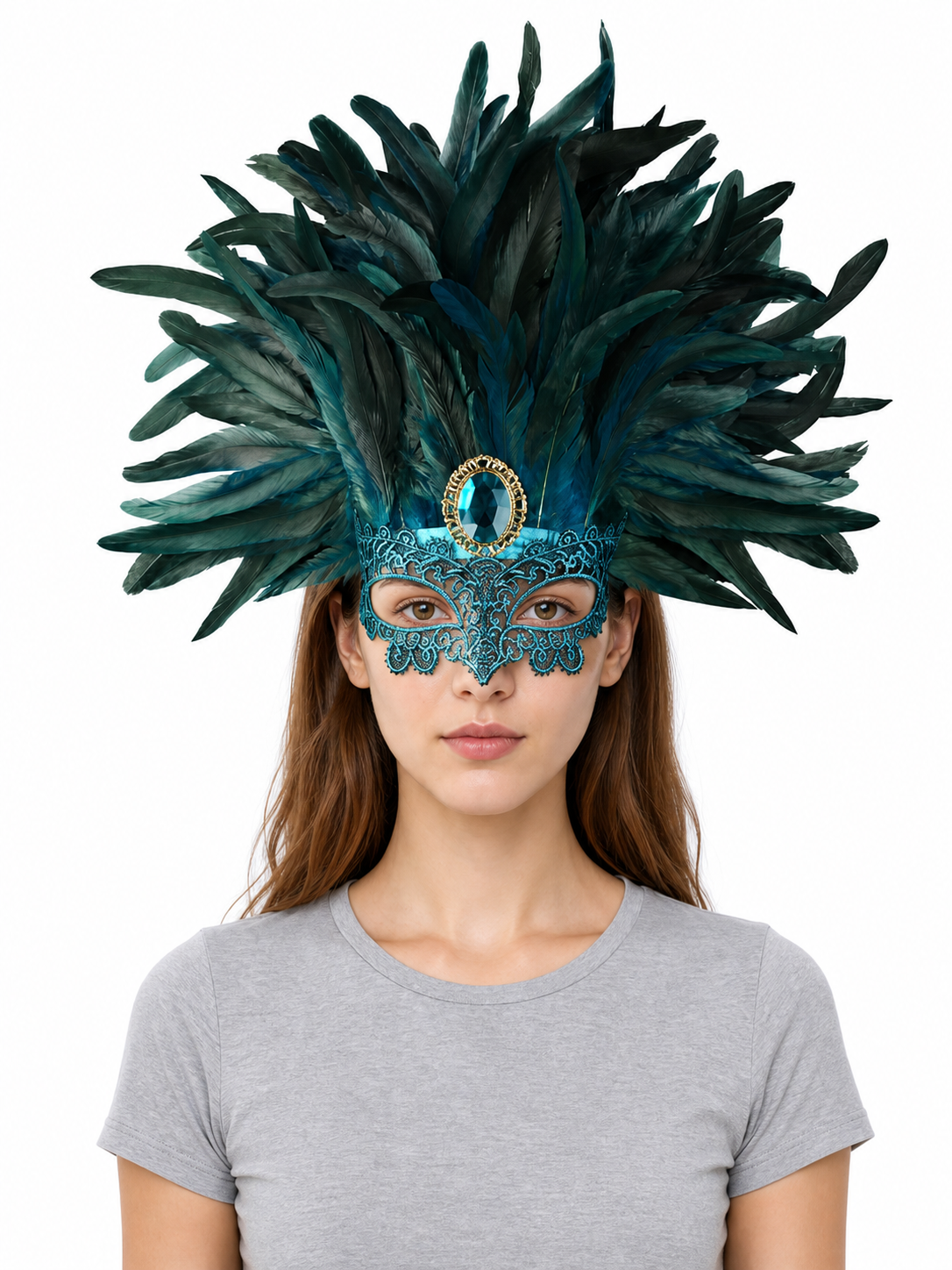 Carnival headpiece with feathers and a mask