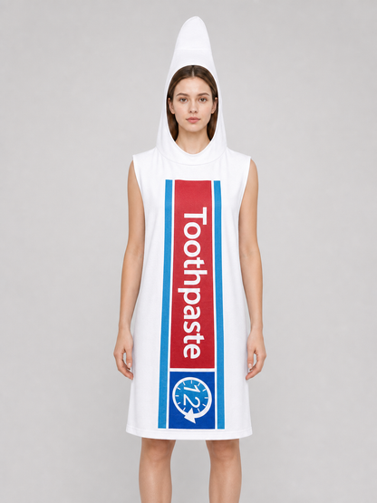 Toothpaste Cosplay Costume, White, Red, and Blue