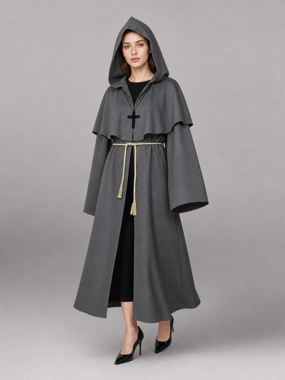 Gray Medieval Hooded Costume Cloak