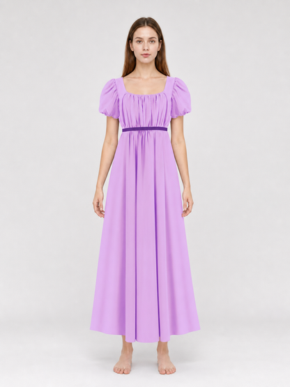 Regency-Style Dress with a Belt and Puff Sleeves