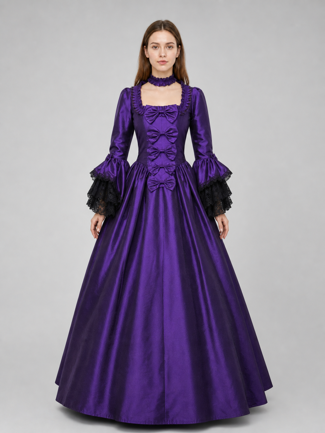 Gothic-Style Carnival Dress with Long Sleeves front view