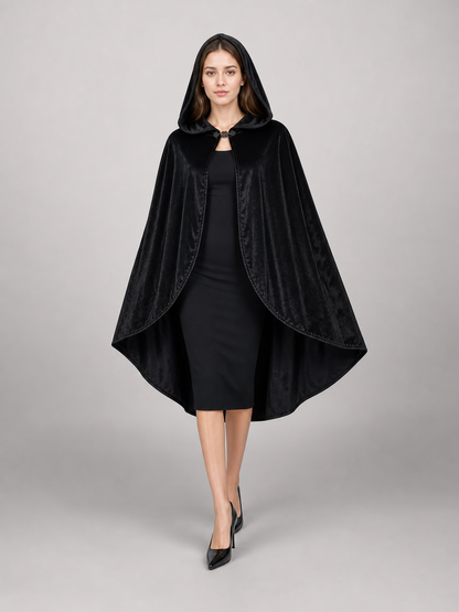 Black Hooded Carnival Cape, Flowing