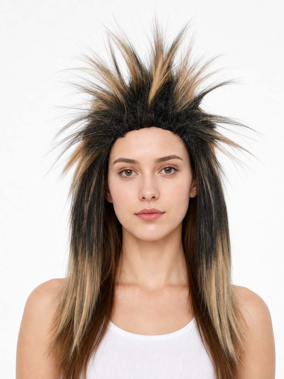Black and blonde spiked mohawk wig product view 21