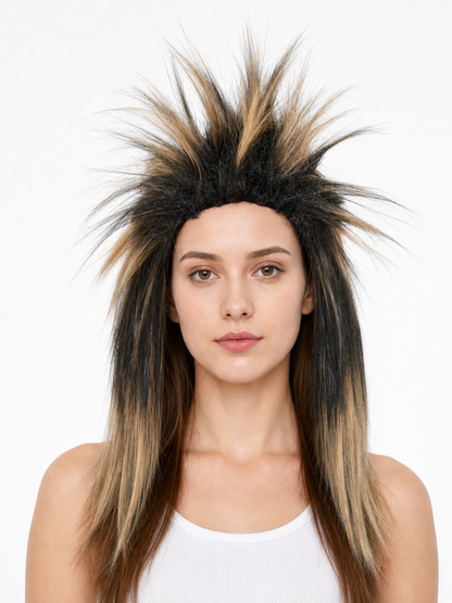 Black and blonde spiked mohawk wig product view 21