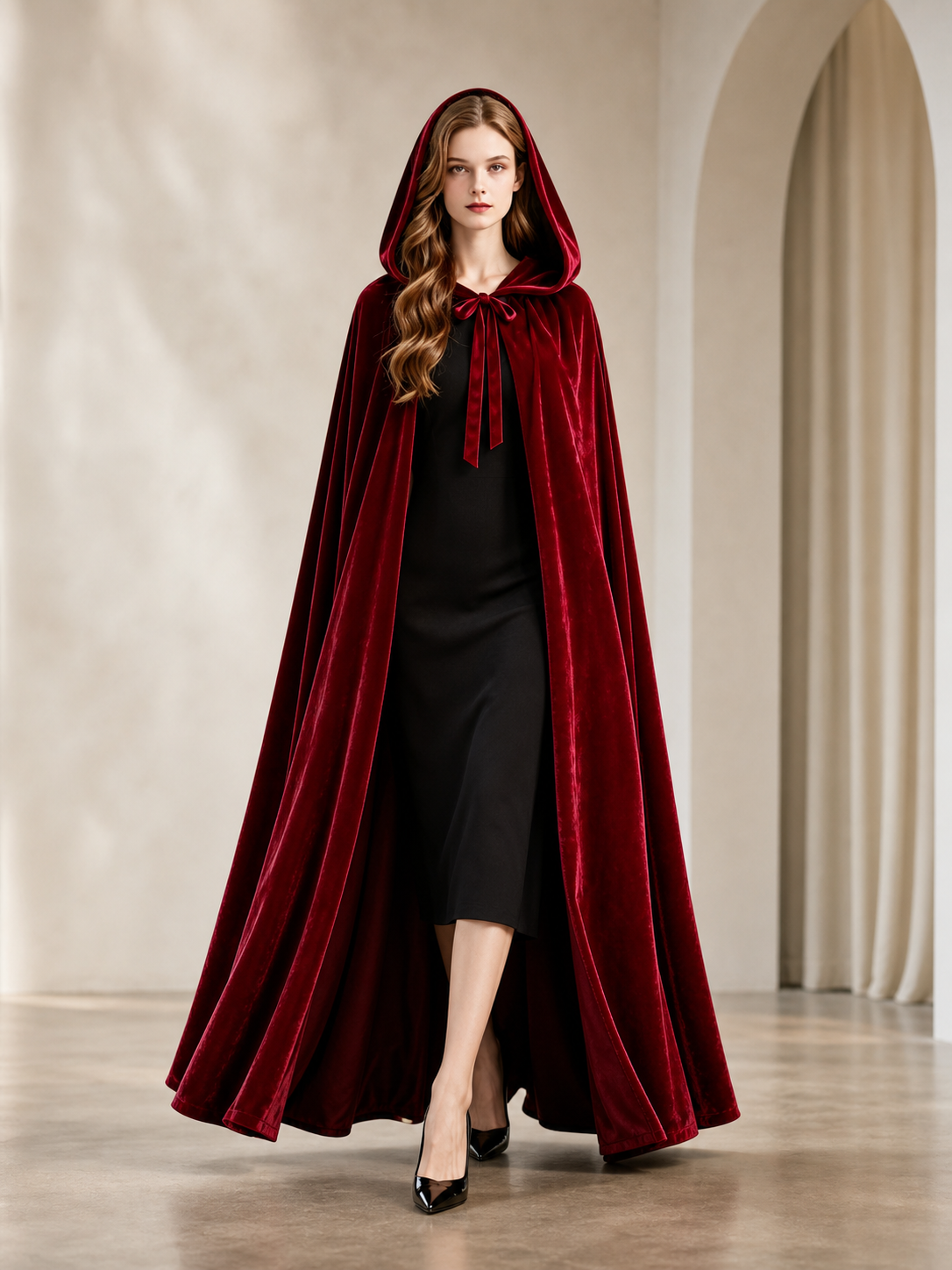 Burgundy Carnival Cloak with Hood, 110 cm