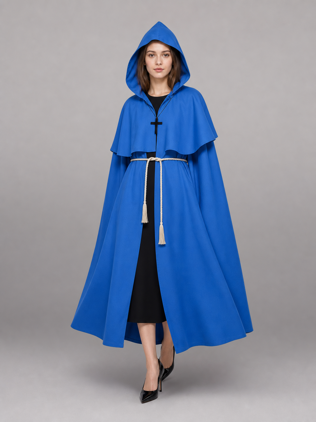 Blue carnival cloak with hood, medieval look