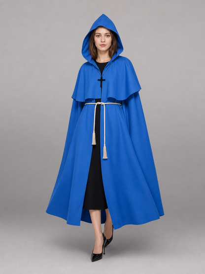 Blue carnival cloak with hood, medieval look