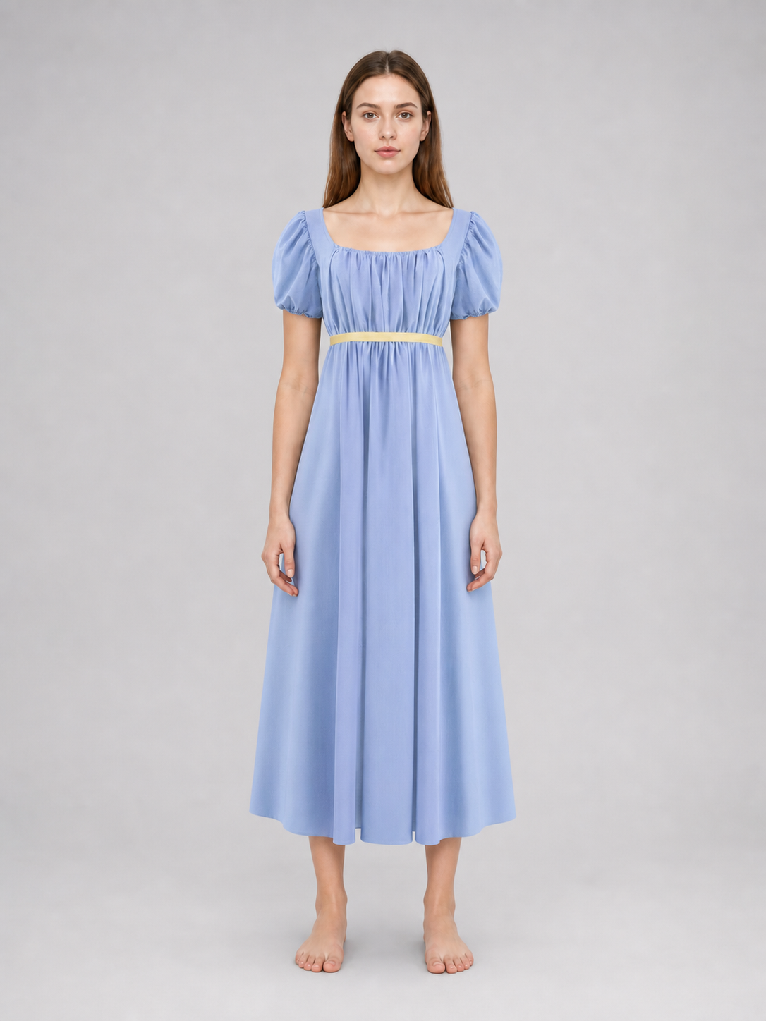 Bridgerton-style dress with a square neckline