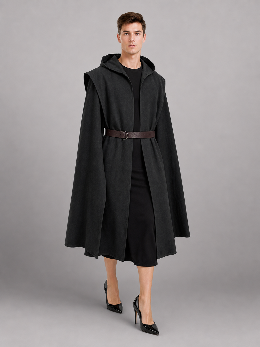 Long Sleeveless Hooded Vest, Black