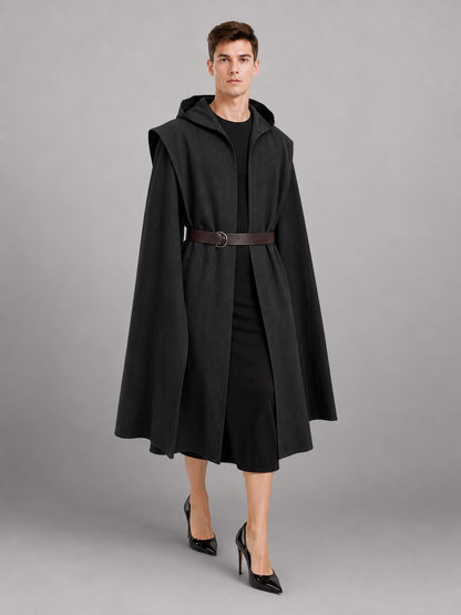 Long Sleeveless Hooded Vest, Black