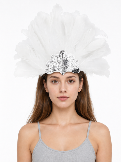 White Feather Carnival Headband with Silver Sequins product view 18