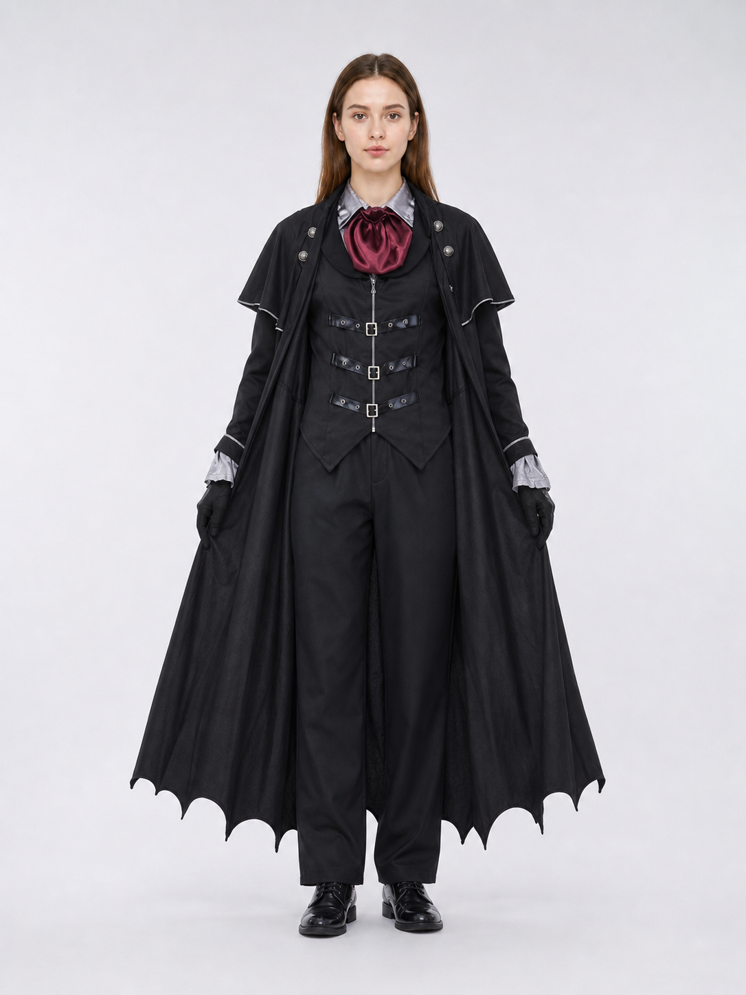 Gothic vampire costume with cloak and top hat