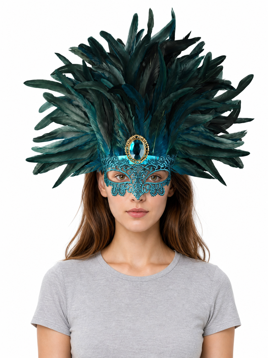 Carnival headpiece with feathers and a mask
