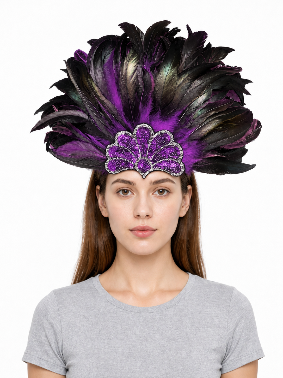 Carnival Headpiece with Purple Feathers