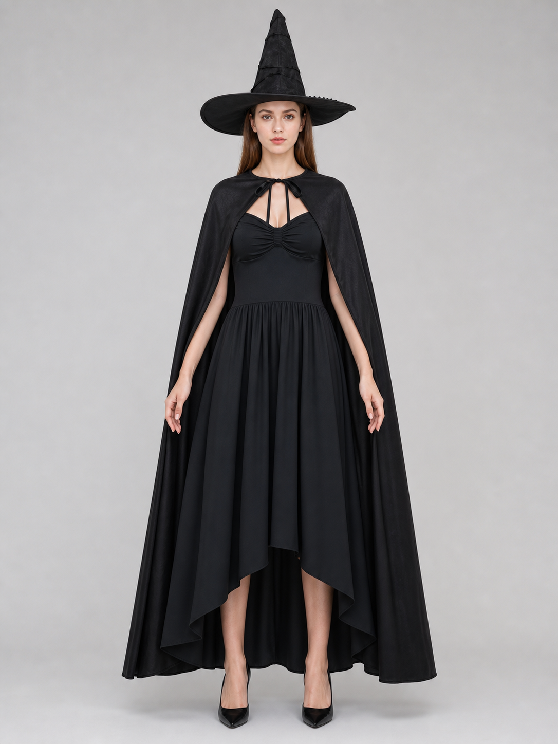 Black Costume Cape with Green Gloves