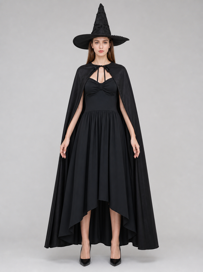 Black Costume Cape with Green Gloves