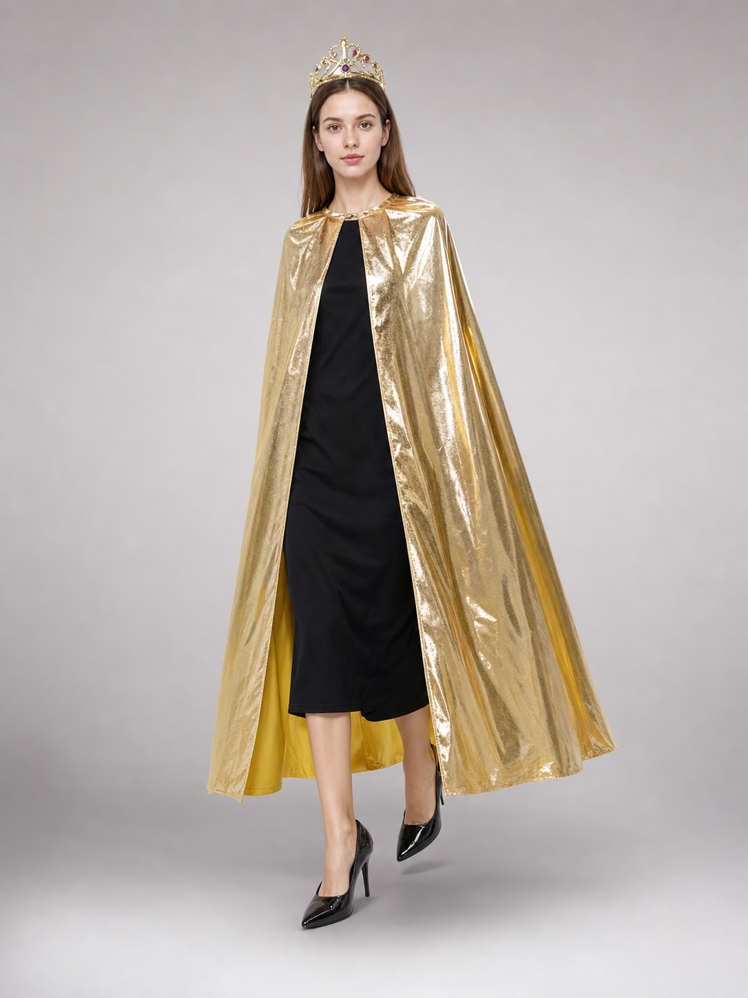 Golden Carnival Cape with Decorative Crown