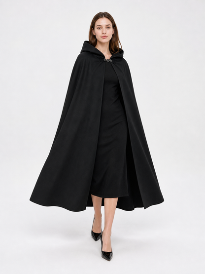 Long black hooded carnival cloak