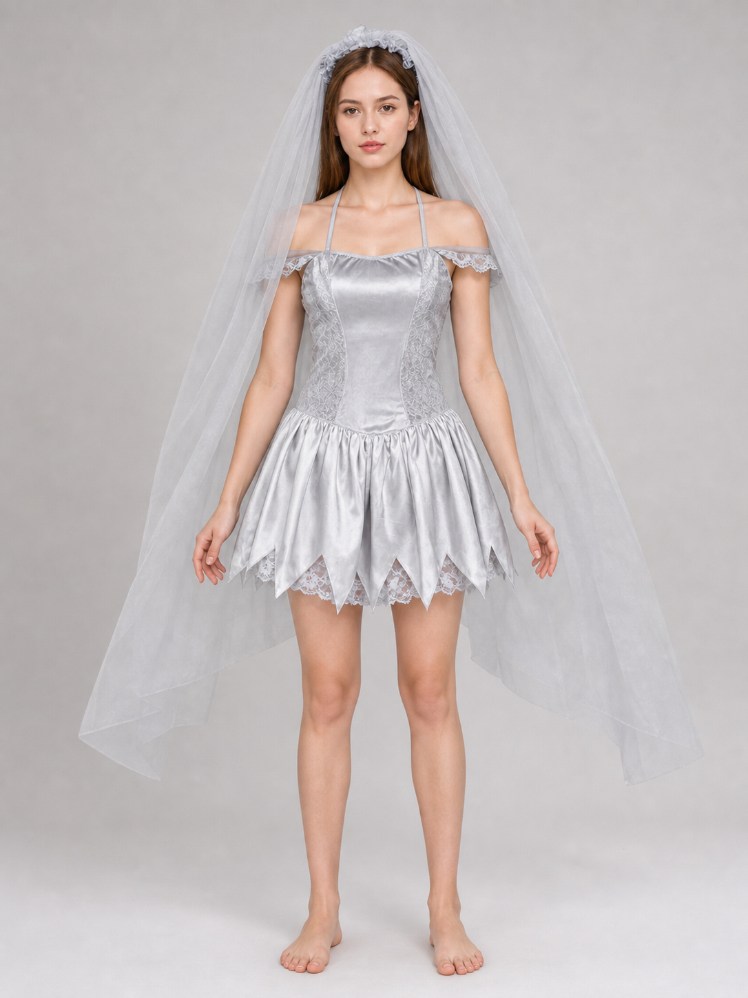 Carnival dress costume with veil and garter