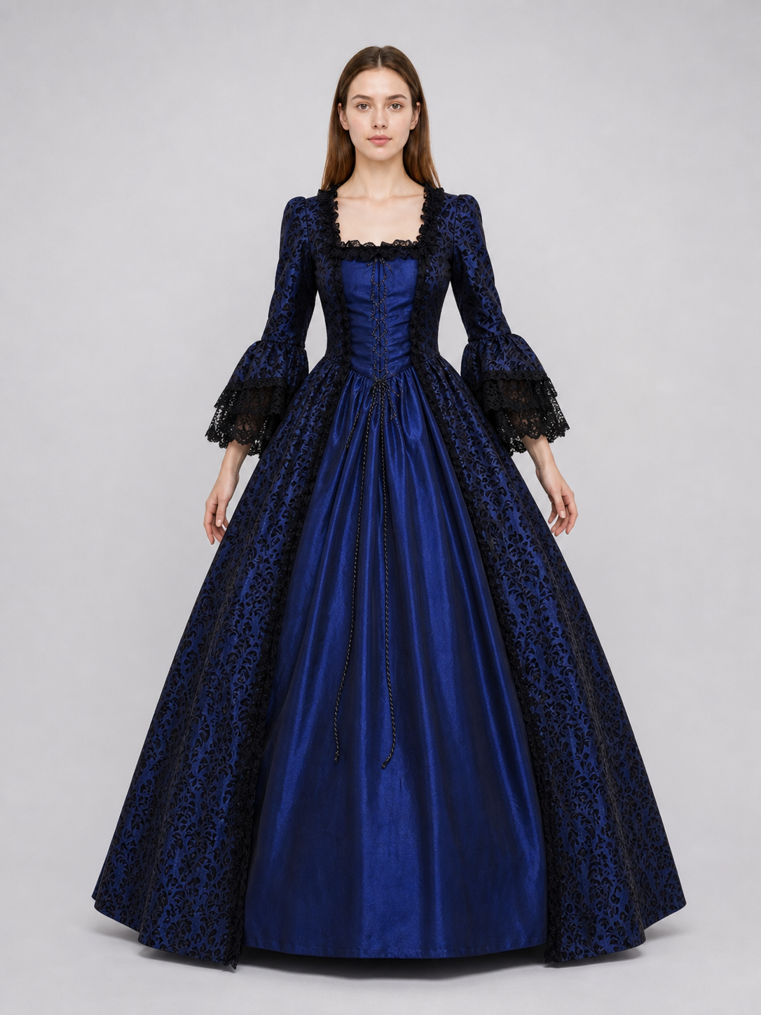 Gothic Historical Dress with Flared Sleeves