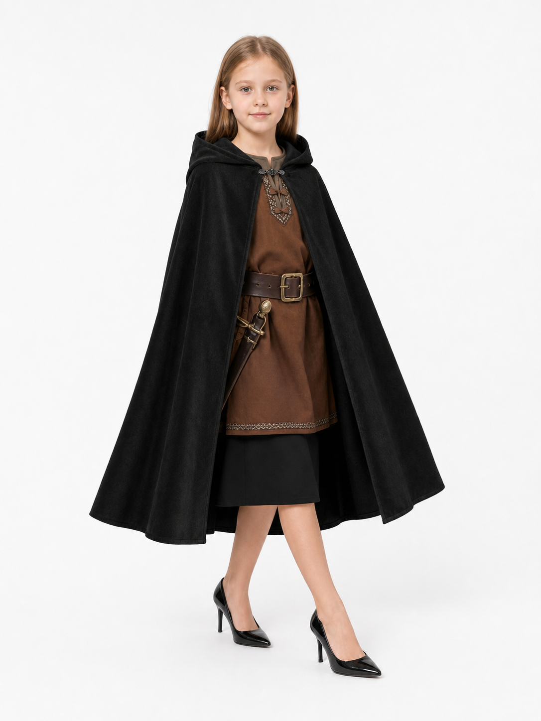 Black medieval hooded carnival cloak