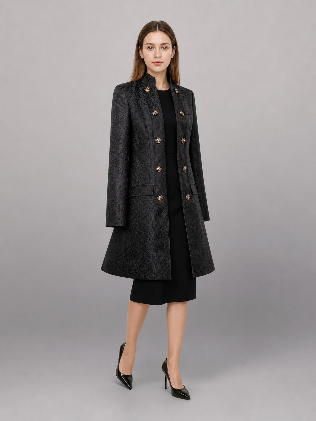 Black carnival cloak with jacquard pattern