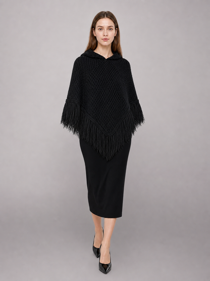 Triangular Hooded Poncho Cape with Belt