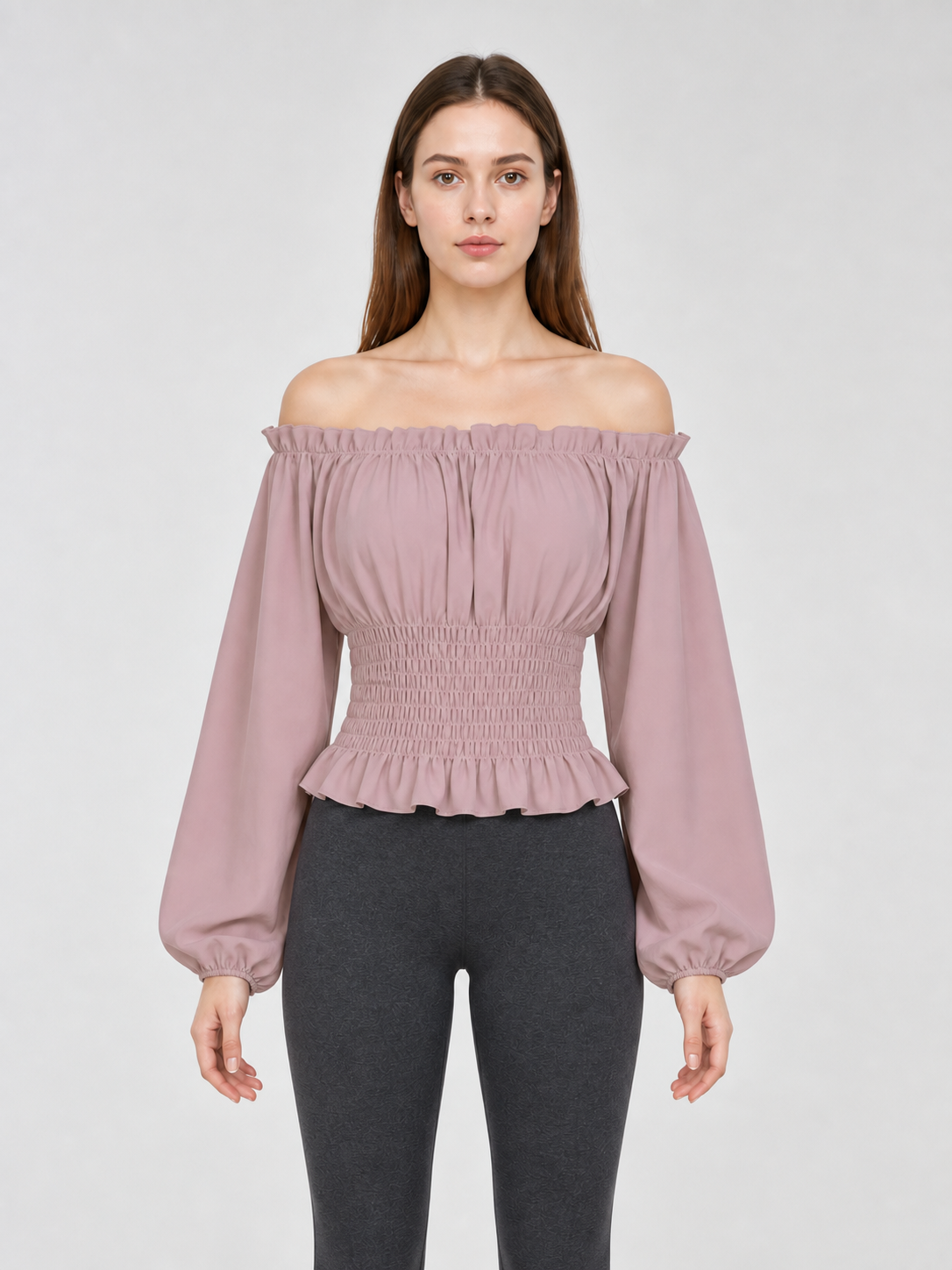 Cropped Blouse with Puff Sleeves and Ruffle