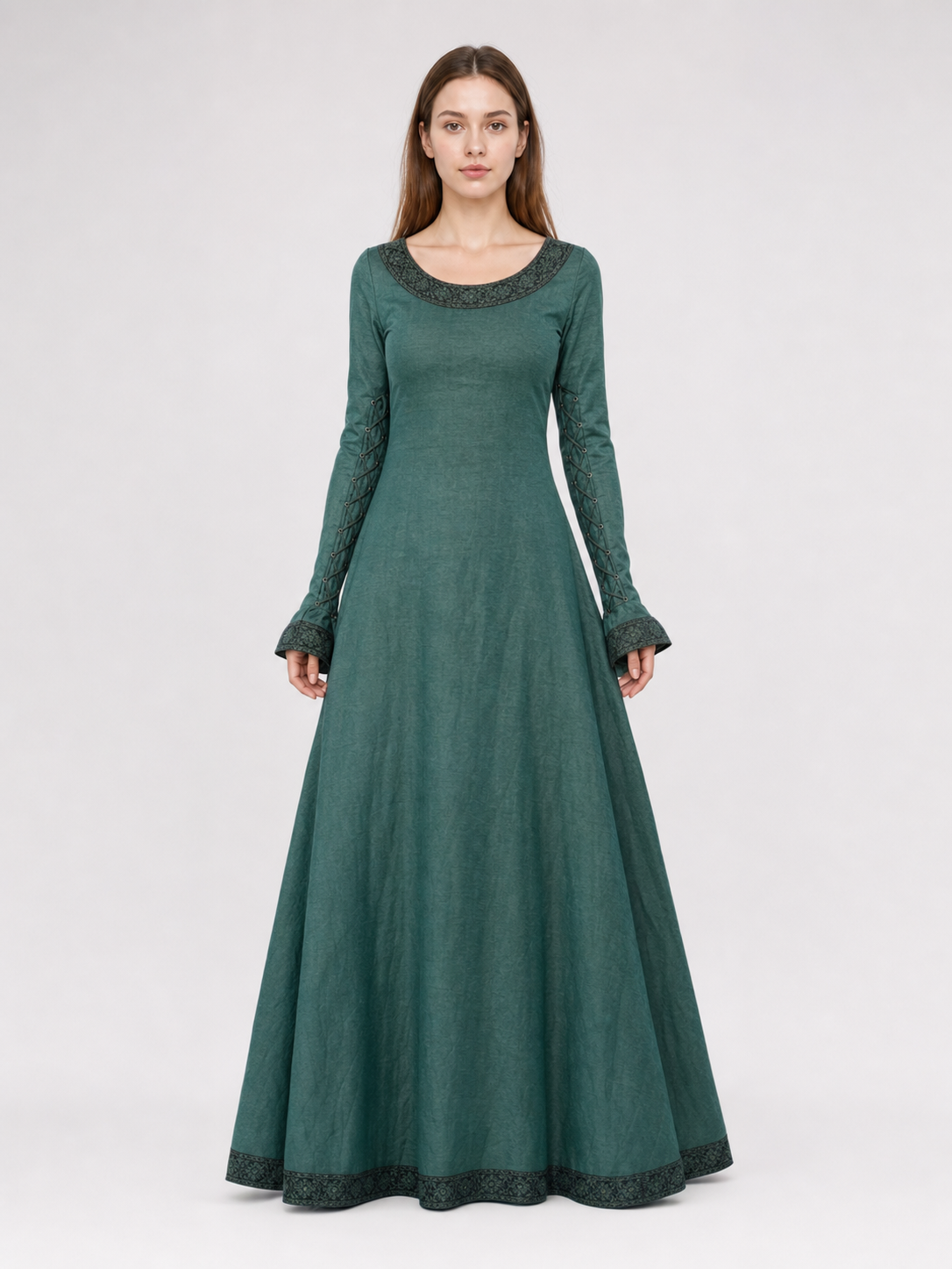 Medieval Green Maxi Dress with Long Sleeves