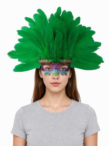 Carnival feather headdress with mask