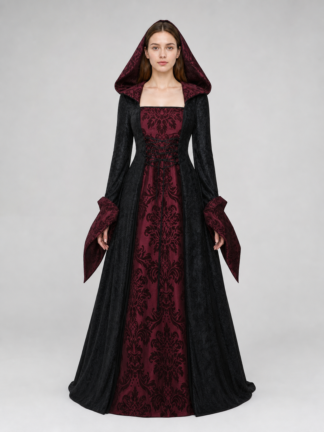 Gothic Hooded Dress with Long Sleeves