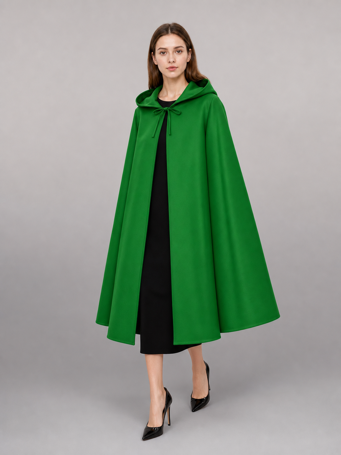 Green carnival cloak with hood, long