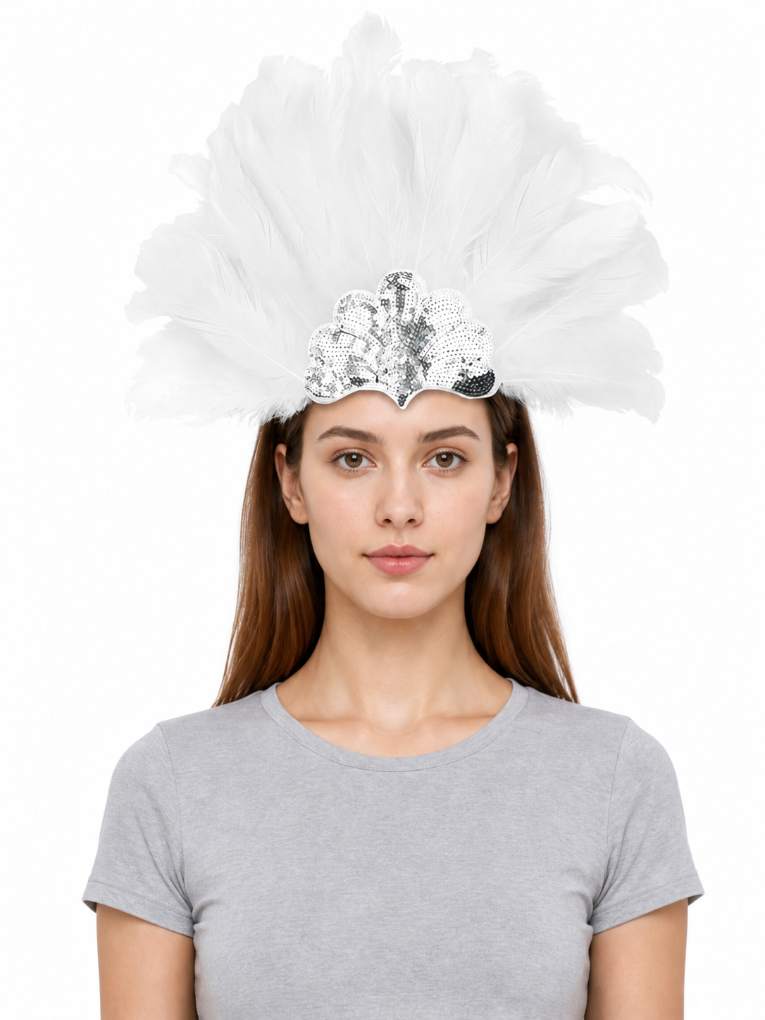 White Feather Carnival Headband with Silver Sequins product view 19