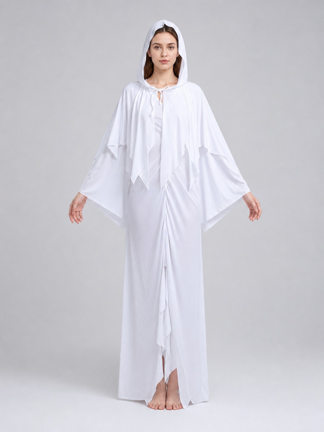 White ghost costume with hood and sleeves front view