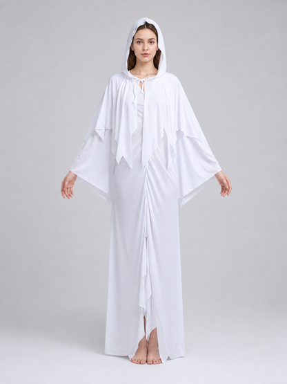 White ghost costume with hood and sleeves front view