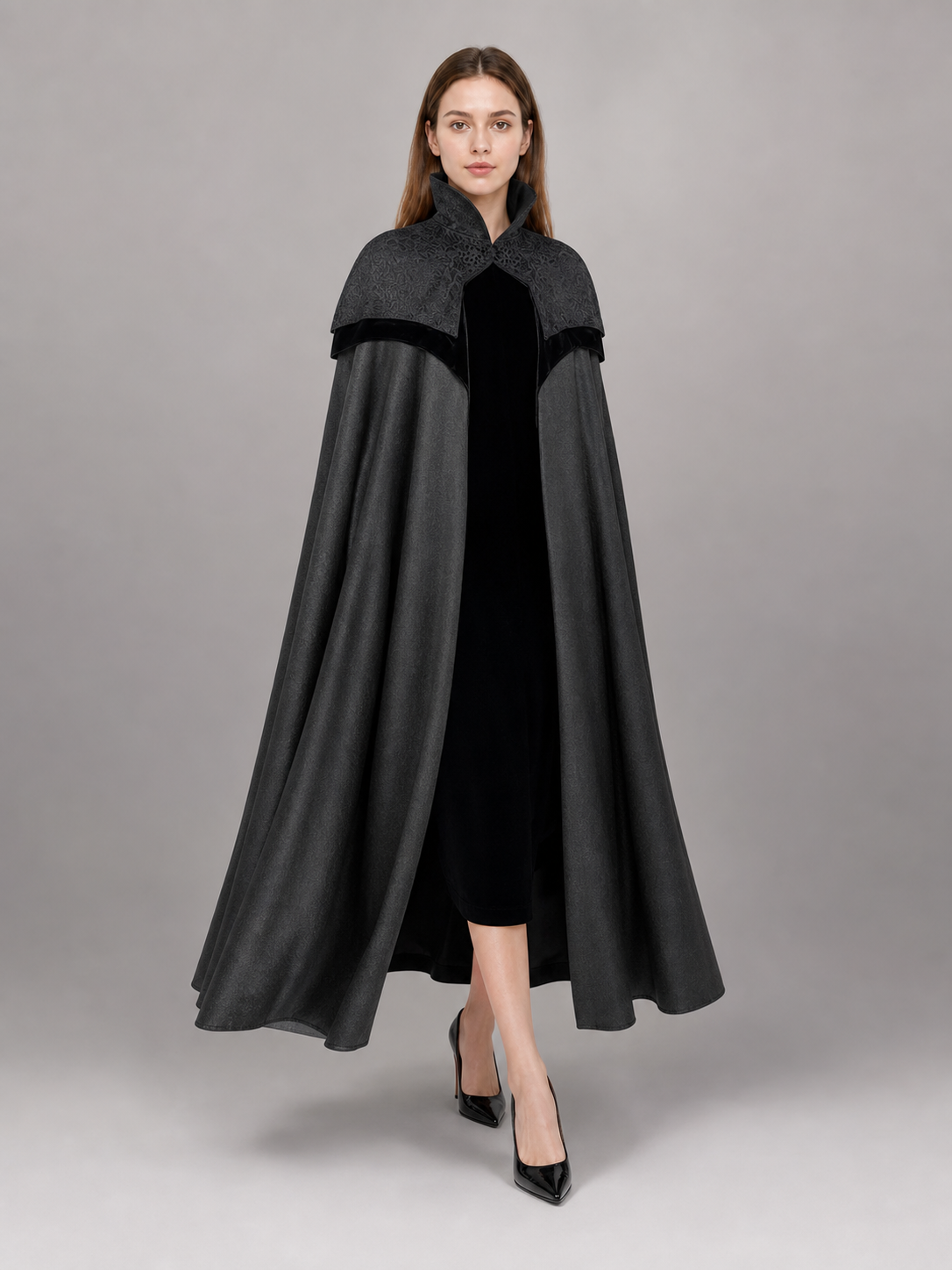 Black Costume Cloak with High Collar