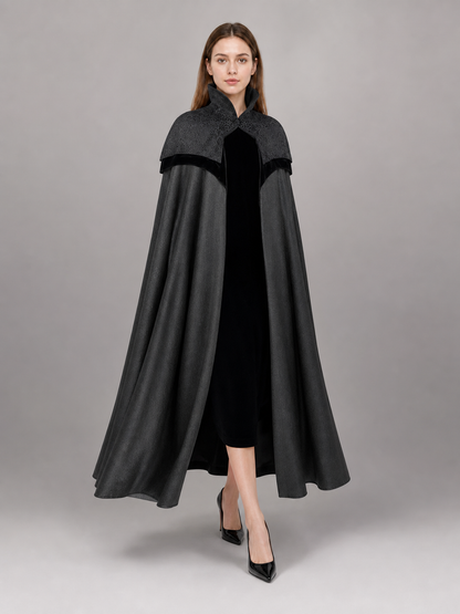 Black Costume Cloak with High Collar