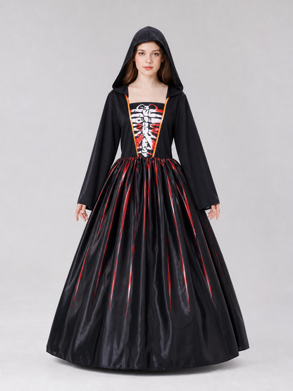 Gothic Hooded Skeleton Costume Dress