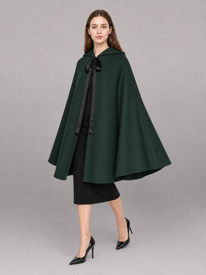 Green hooded medieval costume cloak