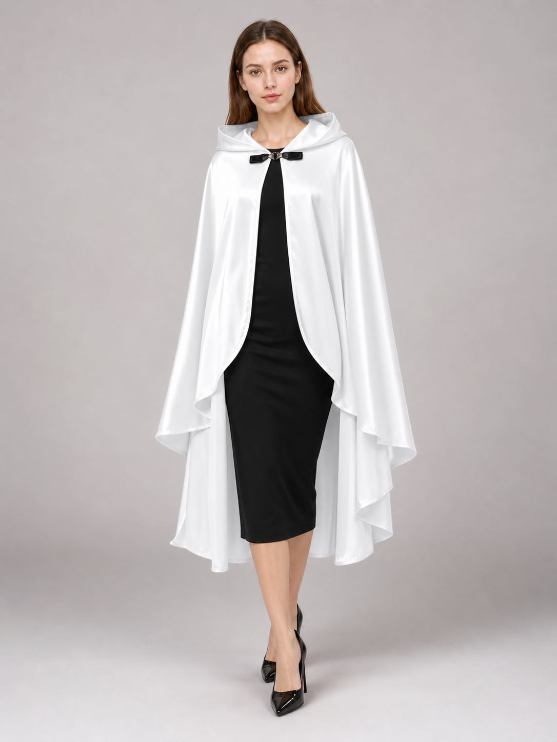 White Hooded Costume Cloak, Flowing Silhouette