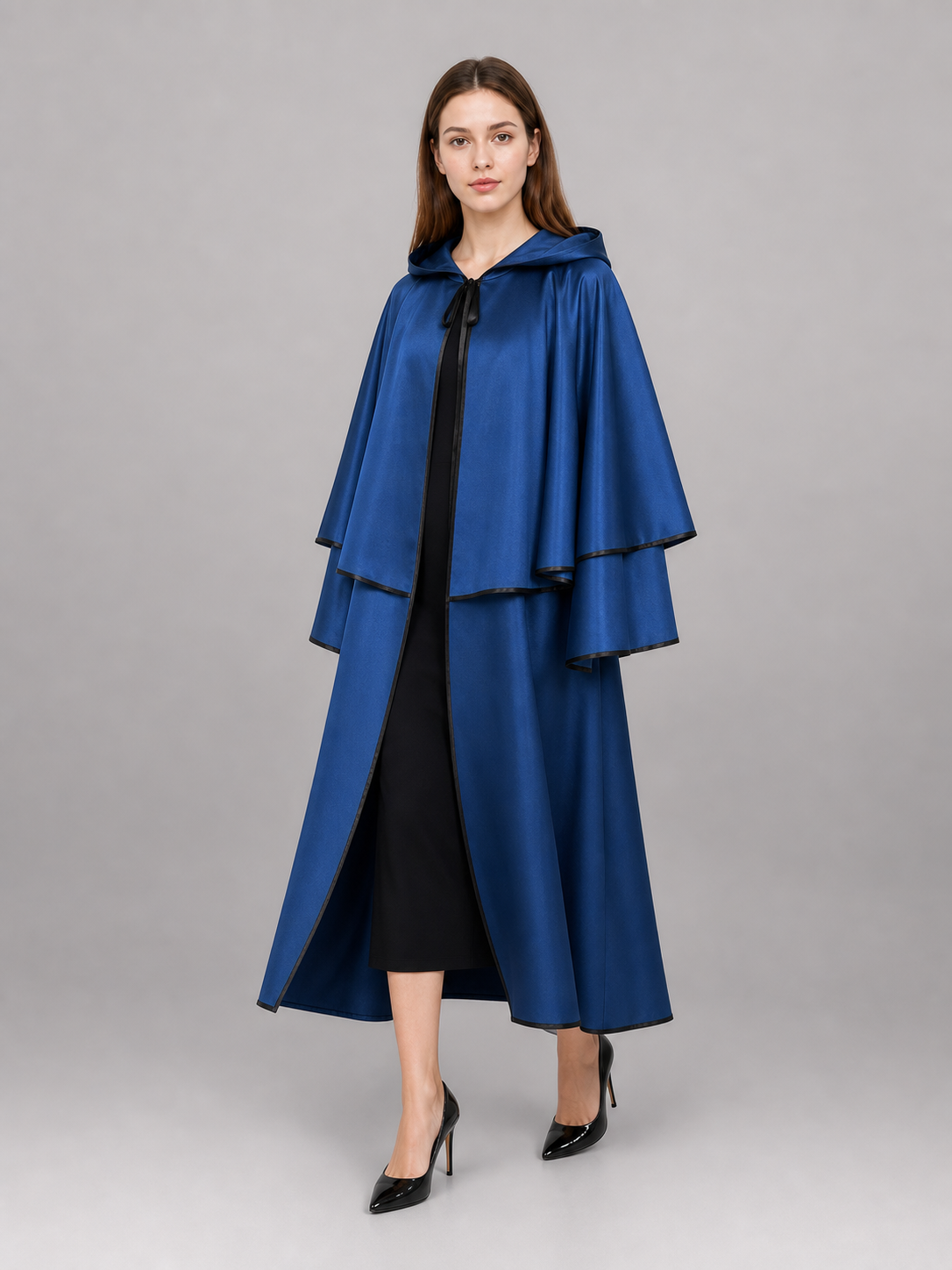 Long Blue Hooded Costume Cape