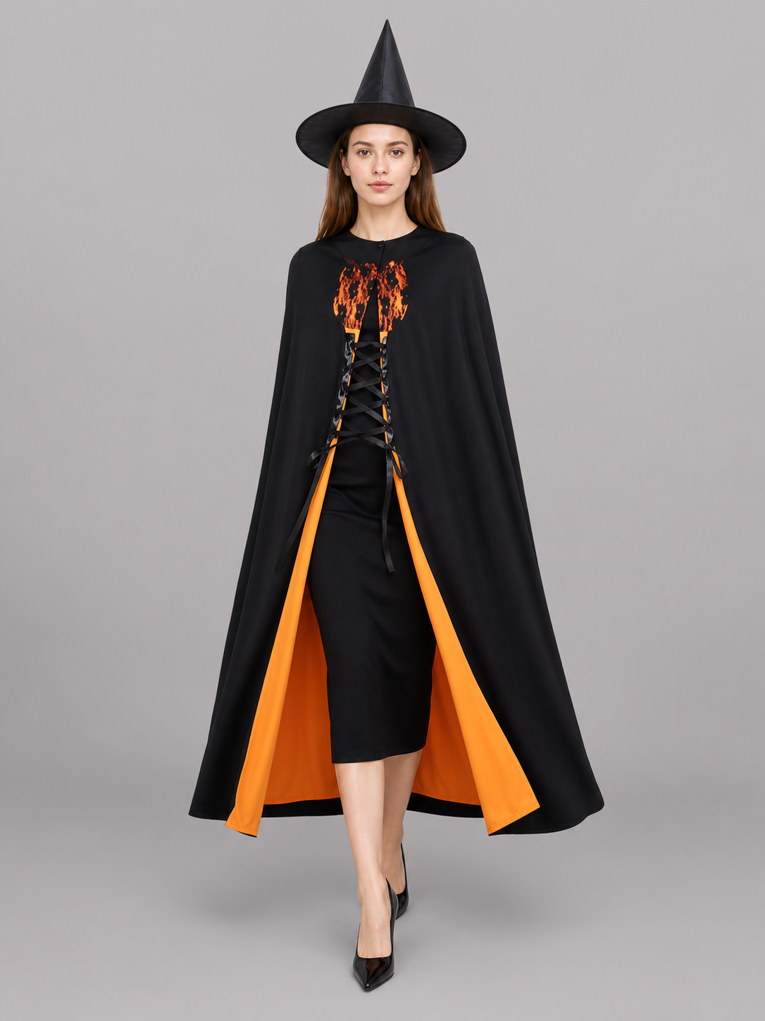 Witch costume with dress and pointed hat