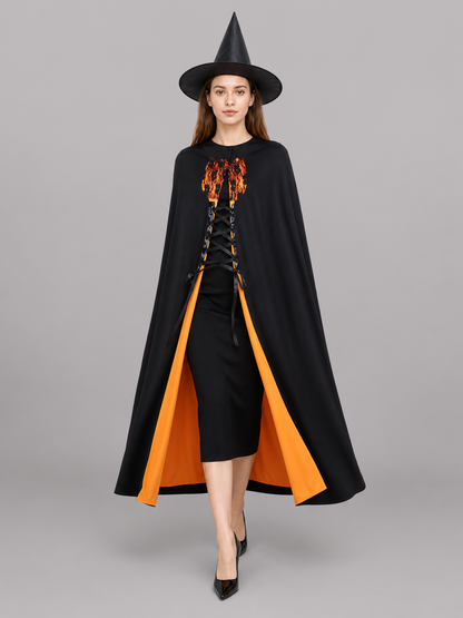 Witch costume with dress and pointed hat