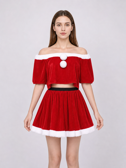 Festive Santa Claus Costume: Top, Skirt, and Hat