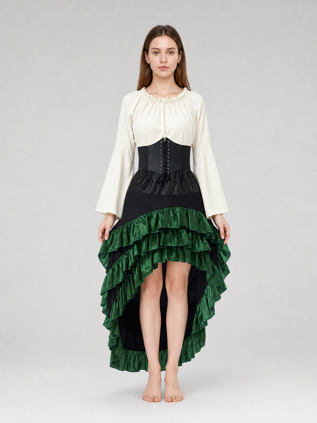 Asymmetrical Costume Dress with Ruffles and Lacing