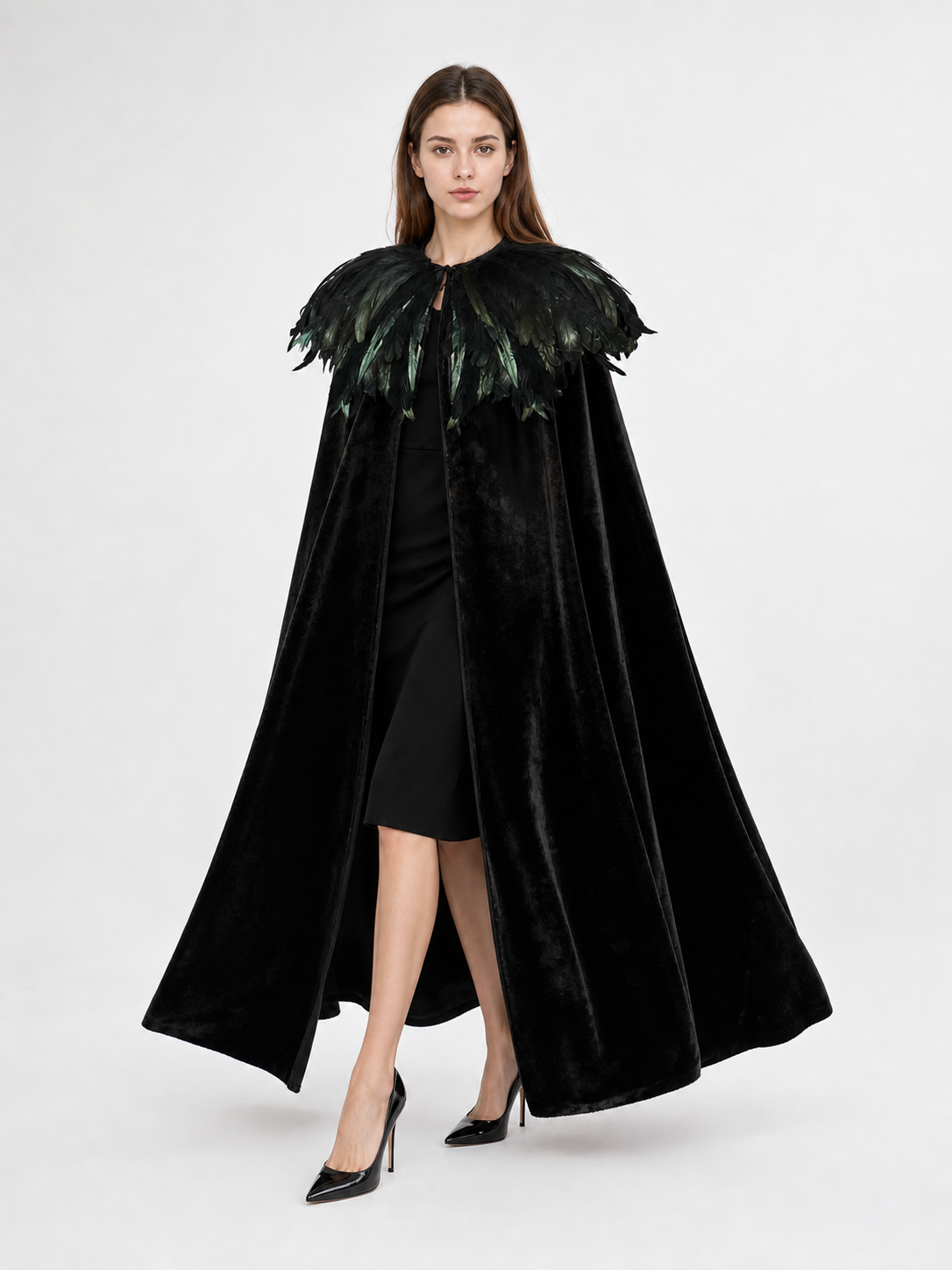 Black Velvet Feather Cape