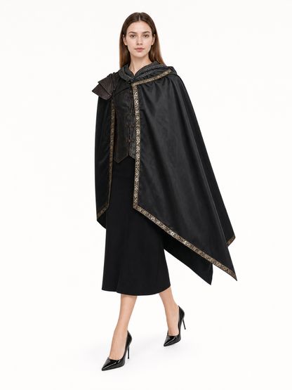 Black Medieval Hooded Carnival Cape