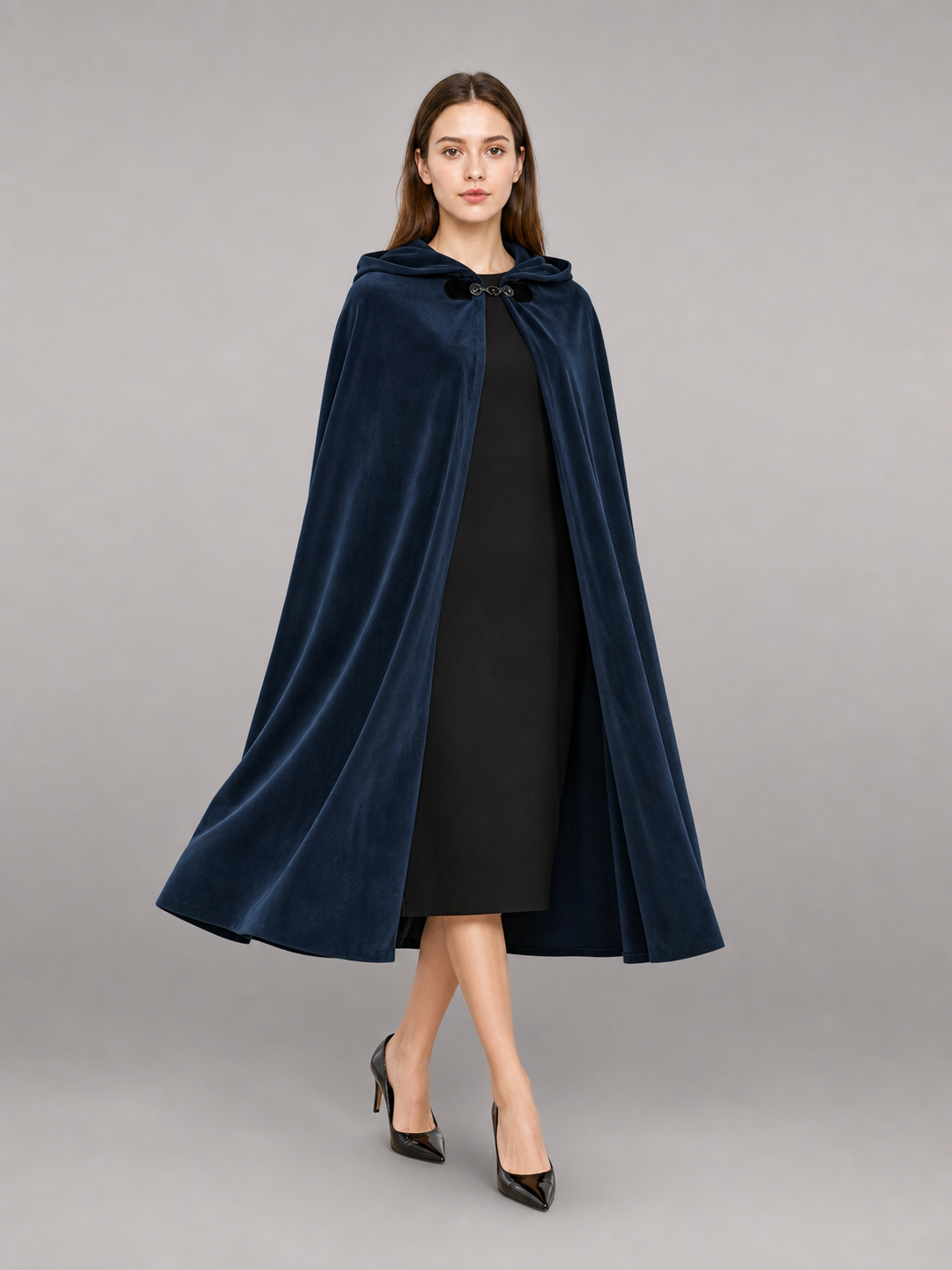Dark Blue Hooded Costume Cloak